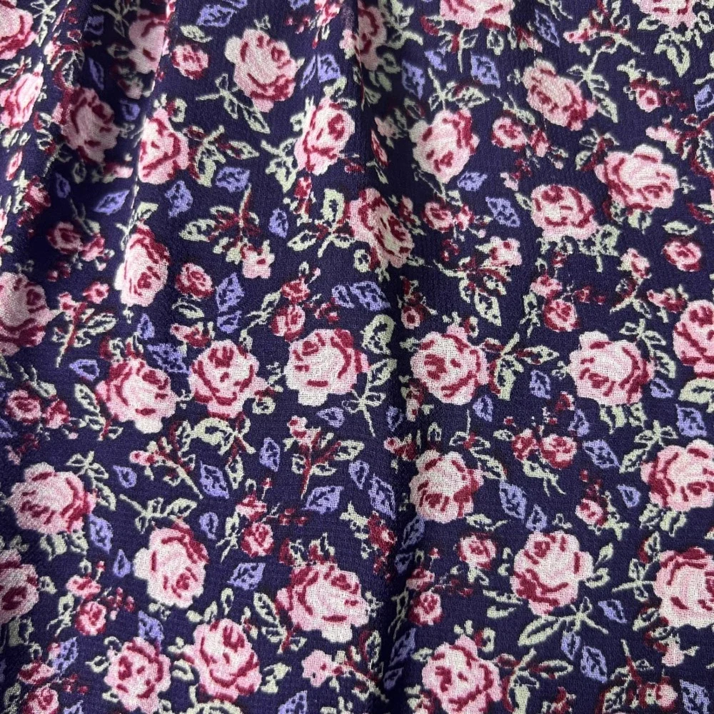 Lauren Conrad Floral Midi Dress XXL Square Neck Smocked Pink Blue - Picture 6 of 9